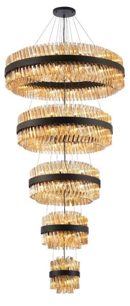 Hampton 5 Tier Ceiling Pendant Light In Satin Black With Amber Glass 25+40+60+80+100cm