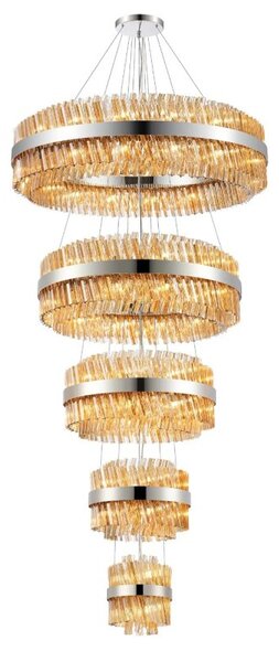 Hampton 5 Tier Ceiling Pendant Light In Polished Nickel With Amber Glass 25+40+60+80+100cm