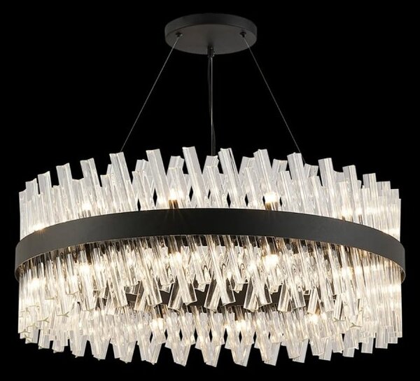 Hampton 24 Light Round Ceiling Pendant Light In Satin Black Finish With Clear Glass 80cm