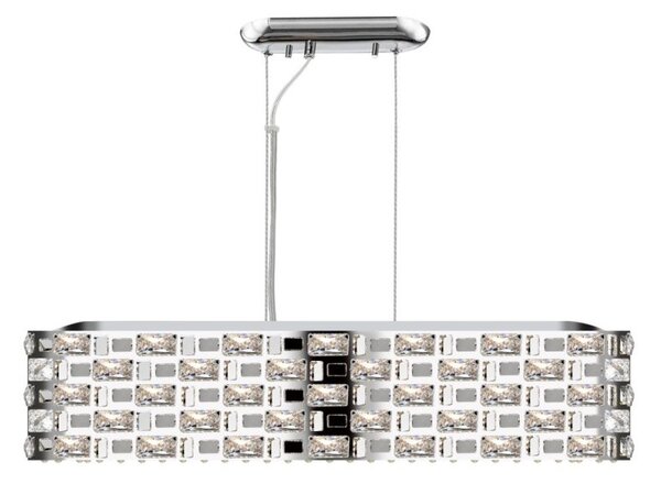 Impex Lola 6 Light Crystal Oblong Ceiling Pendant Light in Polished Chrome Finish