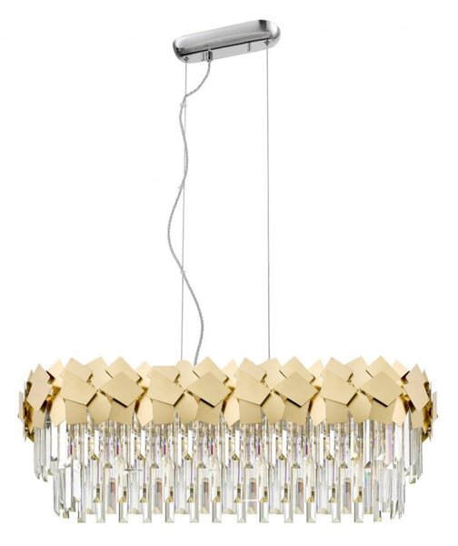 Impex Celine 6 Light Crystal Oblong Ceiling Pendant Light In Matt Gold Finish