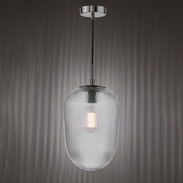 Dar Lighting Abrielle Ceiling Pendant In Polished Nickel With Ribbed Glass