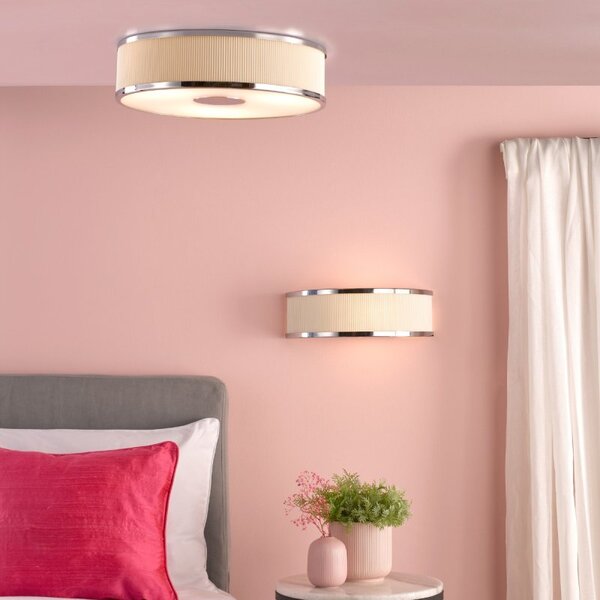 Dar Lighting Alvaro 3 Light Flush Ceiling Light In Polished Chrome With Ivory Shade