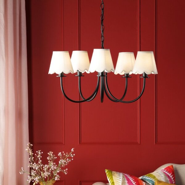 Dar Lighting Becca 5 Light Ceiling Pendant In Matt Black With Scalloped Shades