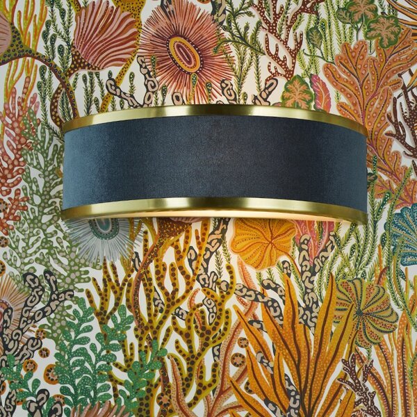 Dar Lighting Alvaro Wall Light In Brushed Brass With Blue Shade