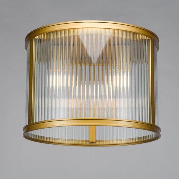 Dar Lighting Bianka 3 Light Flush Ceiling Light In Bronze With Ribbed Glass