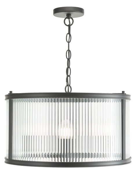 Dar Lighting Bianka 3 Light Ceiling Pendant In Matt Black With Ribbed Glass