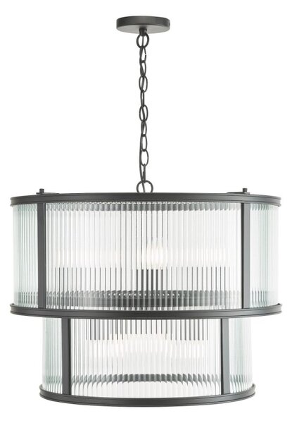 Dar Lighting Bianka 6 Light Ceiling Pendant In Matt Black With Ribbed Glass