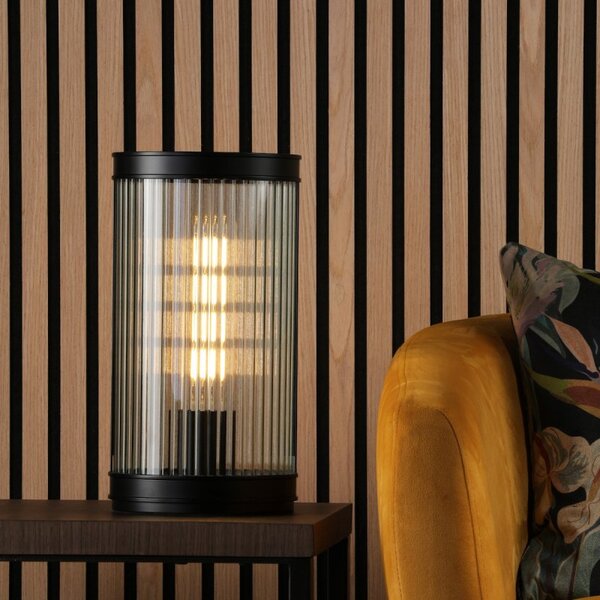 Dar Lighting Bianka Table Lamp In Matt Black With Ribbed Glass
