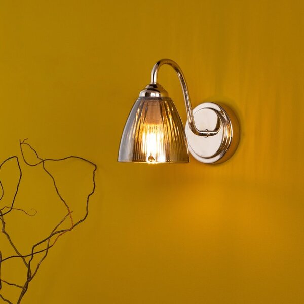 Dar Lighting Glynis Wall Light In Polished Nickel With Smoked Ribbed Glass Shades