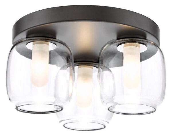 Dar Lighting Edaline Bathroom Semi Flush Ceiling Light In Matt Black With Glass Shades IP44