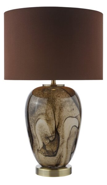Dar Lighting Egas Brown Marble Effect Glass Table Lamp With Shade