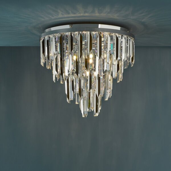 Dar Lighting Fuentes 5 Light Flush Ceiling Light In Polished Chrome With Crystal