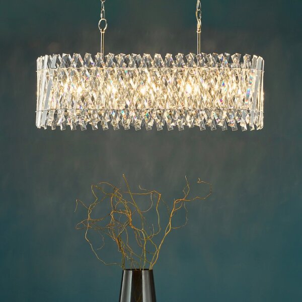 Dar Lighting Entwine 10 Light Ceiling Bar Pendant In Polished Nickel With Crystal