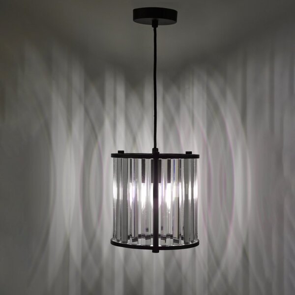 Dar Lighting Kiran Ceiling Pendant In Satin Black Finish With Crystal Glass