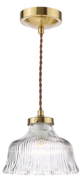 Dar Lighting Maude Ceiling Pendant In Natural Brass With Ribbed Glass