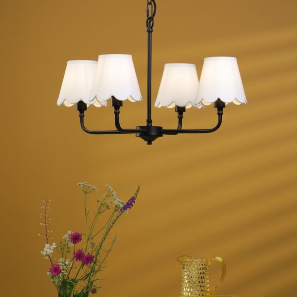 Dar Lighting Padme 4 Light Ceiling Pendant Light in Matt Black With Scalloped Shades