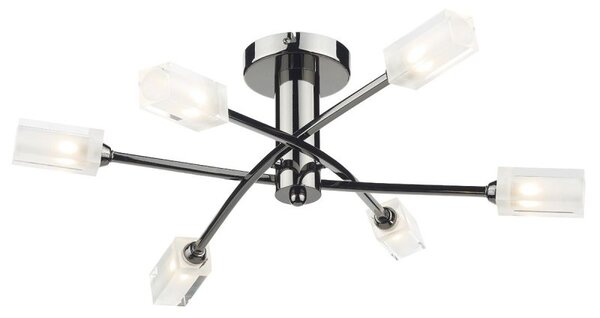 Dar MOR6467 Morgan 6 Light Black Chrome Semi Flush Ceiling Light
