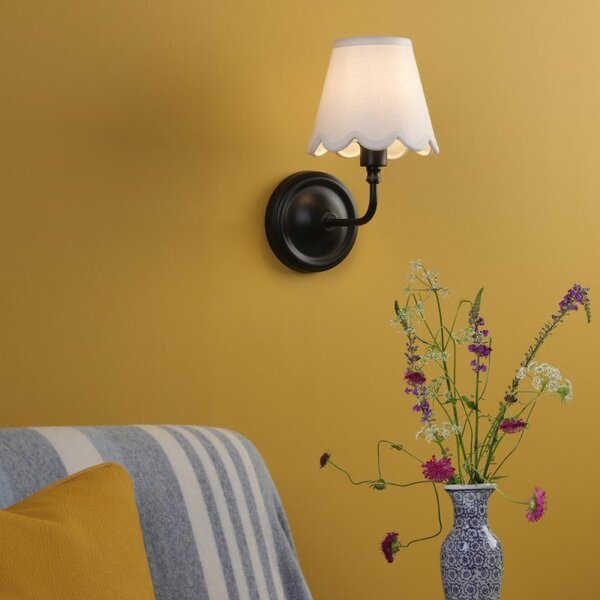Dar Lighting Padme Wall Light In Matt Black With Scalloped Shade