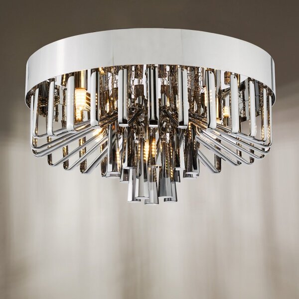 Dar Lighting Olin 5 Light Flush Ceiling Light In Polished Chrome With Smoked Glass