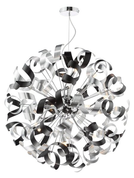 Dar Lighting Swash 12 Light Ceiling Pendant In Chrome With Black And Aluminium Ribbons