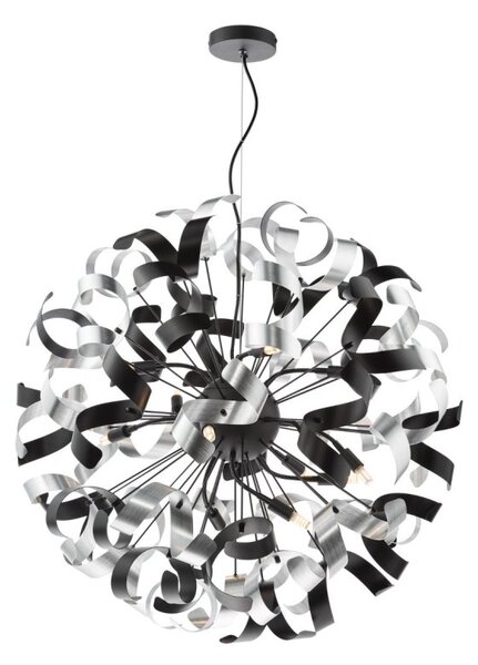 Dar Lighting Swash 12 Light Ceiling Pendant In Matt Black With Black And Aluminium Ribbons
