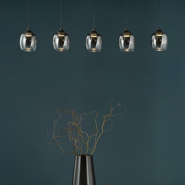 Dar Lighting Ramona LED Bar Ceiling Pendant In Matt Black With Smoked Ombre Glass