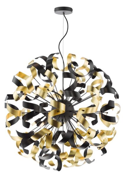 Dar Lighting Swash 12 Light Ceiling Pendant In Matt Black With Black And Gold Ribbons