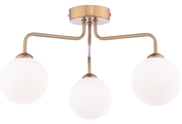 Dar Wisebuys Feya 3 Light Semi Flush Ceiling Light in Antique Bronze And Opal Glass