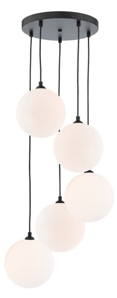 Dar Wisebuys Federico 5 Light Cluster Ceiling Pendant In Matt Black And Large Opal Glass