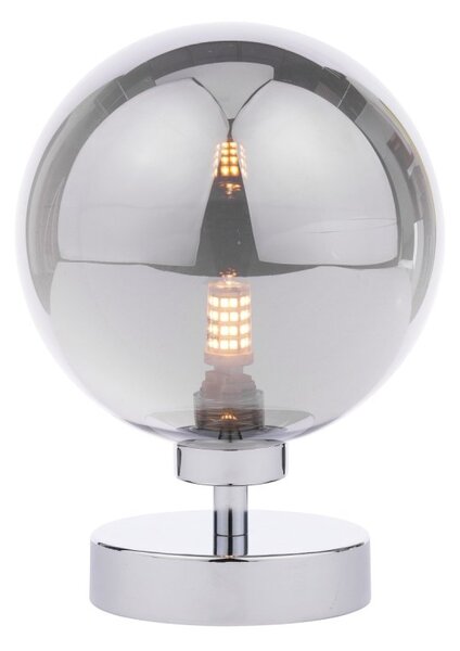 Dar Wisebuys Esben Touch Table Lamp In Polished Chrome And Large Smoked Glass