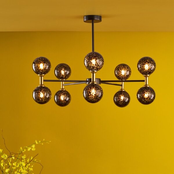 Dar Wisebuys Takara 10 Light Semi Flush Ceiling Light In Matt Black With Black Confetti Glass