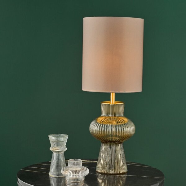Dar Wisebuys Suelita Table Lamp In Brown Ribbed Glass And Antique Brass With Shade