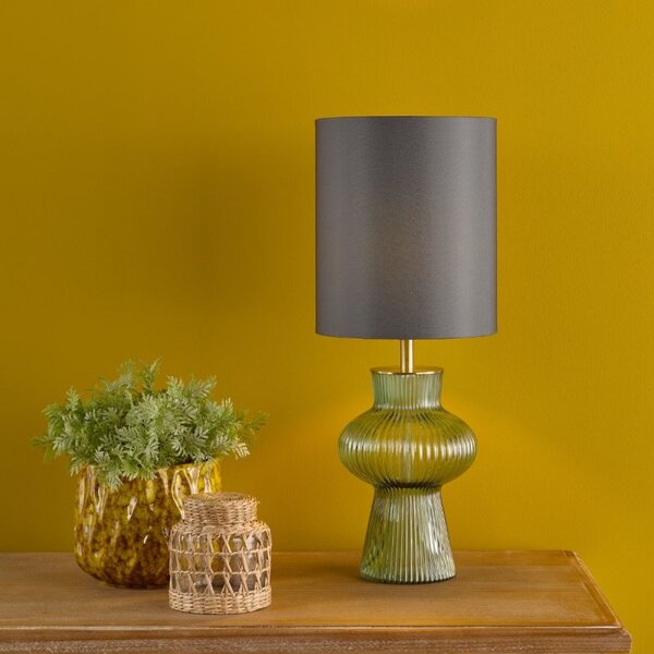 Dar Wisebuys Suelita Table Lamp In Green Ribbed Glass And Antique Brass With Shade