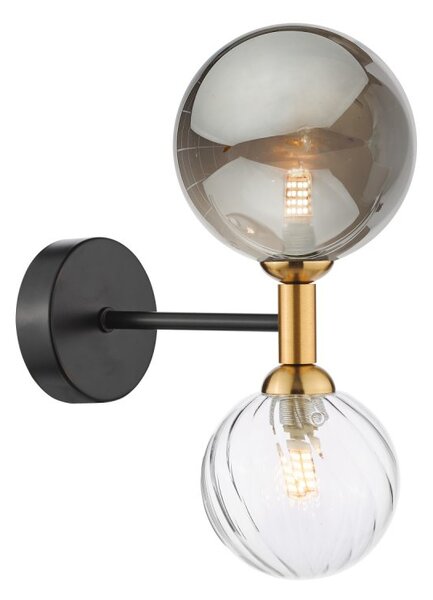 Dar Wisebuys Takara 2 Light Wall Light In Black With Clear And Twisted Glass