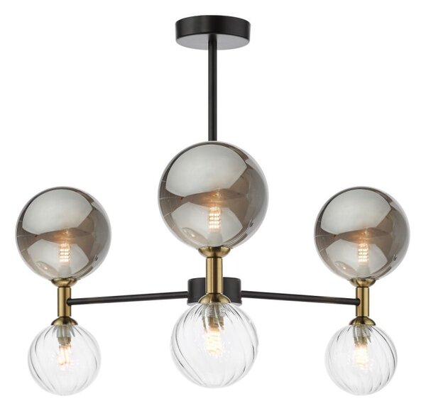 Dar Wisebuys Takara 6 Light Semi Flush Ceiling Light In Matt Black With Clear And Smoked Glass