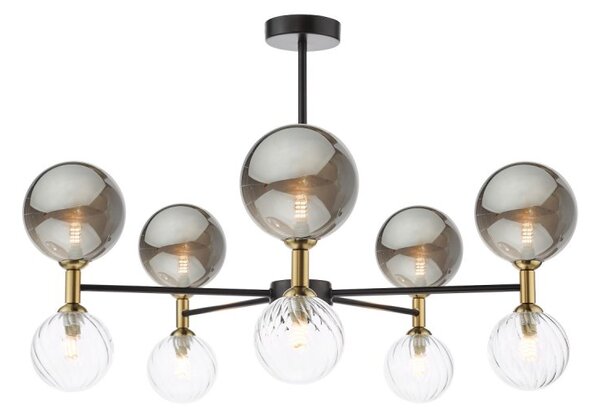 Dar Wisebuys Takara 10 Light Semi Flush Ceiling Light In Black With Clear And Smoked Glass
