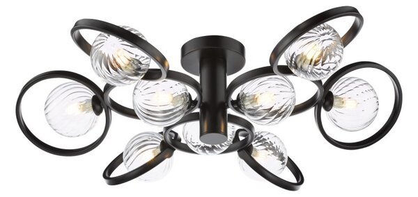 Dar Wisebuys Lynette 9 Light Semi Flush Ceiling Light In Satin Black With Twisted Glass