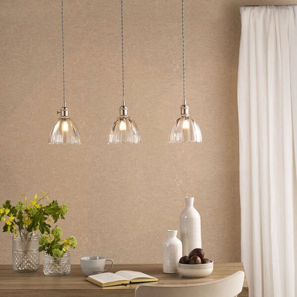 Dar Wisebuys Hadano 3 Light Ceiling Bar Pendant In Antique Chrome And Scalloped Bell Glass
