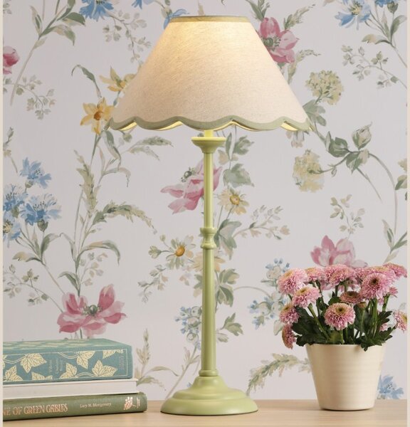 Laura Ashley Cordwell Table Lamp In Matt Green With Scalloped Natural Linen Shade
