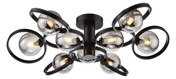 Dar Wisebuys Lynette 9 Light Semi Flush Ceiling Light In Satin Black With Smoked Glass