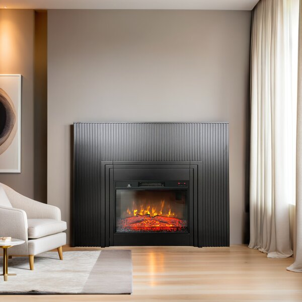 Free Standing Electric Fires with decorative slats ElectricSun LAMELIA Black Matte, with Sound Effect, 3 Colour, with APP, W120xH102cm