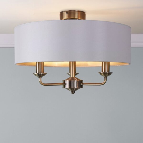 Laura Ashley Sorrento 3 Light Semi Flush Ceiling Light In Antique Brass With Ivory Shade