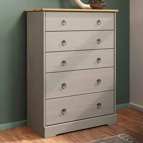 Consett Wooden Bedside Chest Of 5 Drawers - Grey And Oak