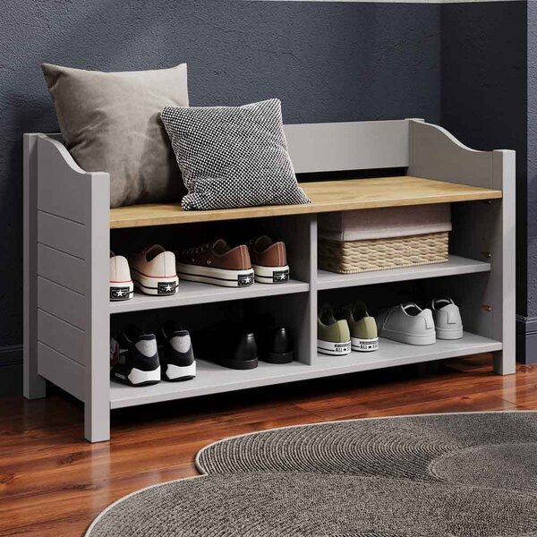 Consett Wooden Shoe Storage Cabinet With 4 Shelves - Grey And Oak