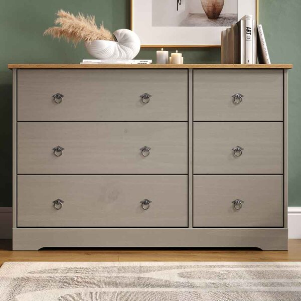 Consett Wooden Bedside Chest Of 6 Drawers - Grey And Oak