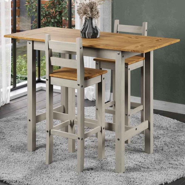 Consett Wooden Rectangular Extending Bar Table With 2 Stools - Grey And Oak