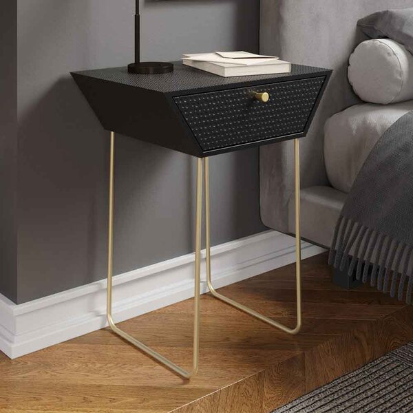 Mccall Metal Bedside Cabinet With 1 Drawer - Black And Gold