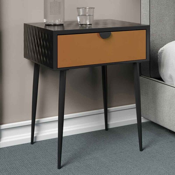Mccall Metal Bedside Cabinet With Copper 1 Drawer - Black
