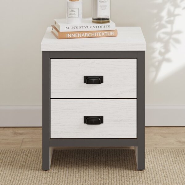 Balcombe Wooden Bedside Cabinet With 2 Drawers - White